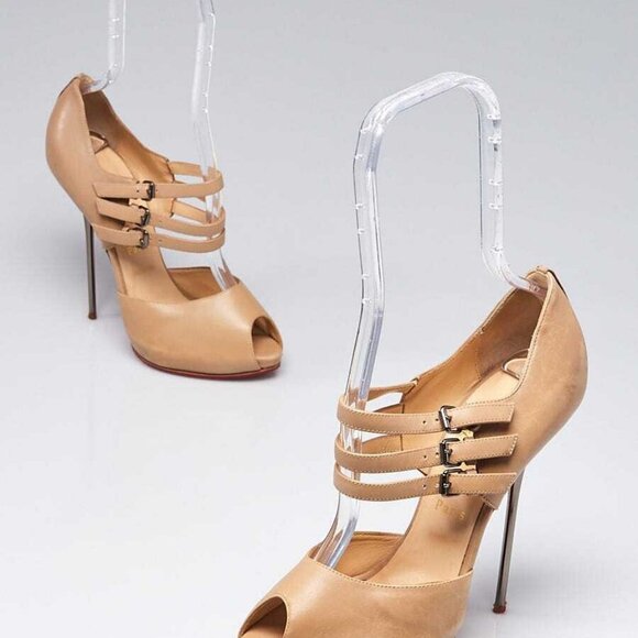 Christian Louboutin Pomice Leather 3 Fibbia 120 Open Toe Heels Size 7.5/38 - Picture 2 of 5